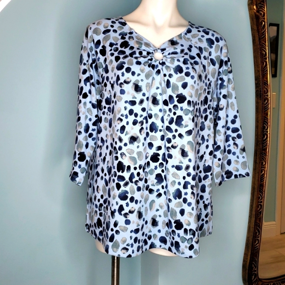 D&Co Blue Animal Print Top With Ring Detail